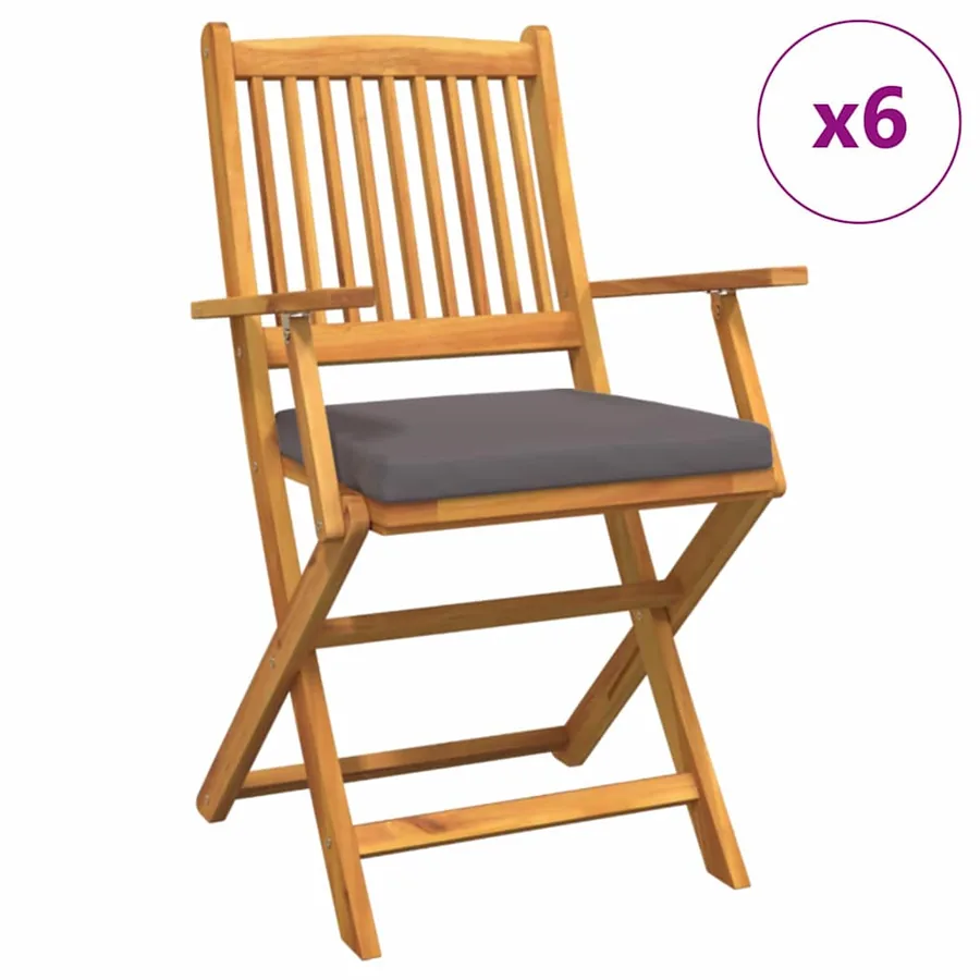 Chaise pliante 6 pcs Gris 49 x 57.5 x 92cm Bois d'acacia massif - 2