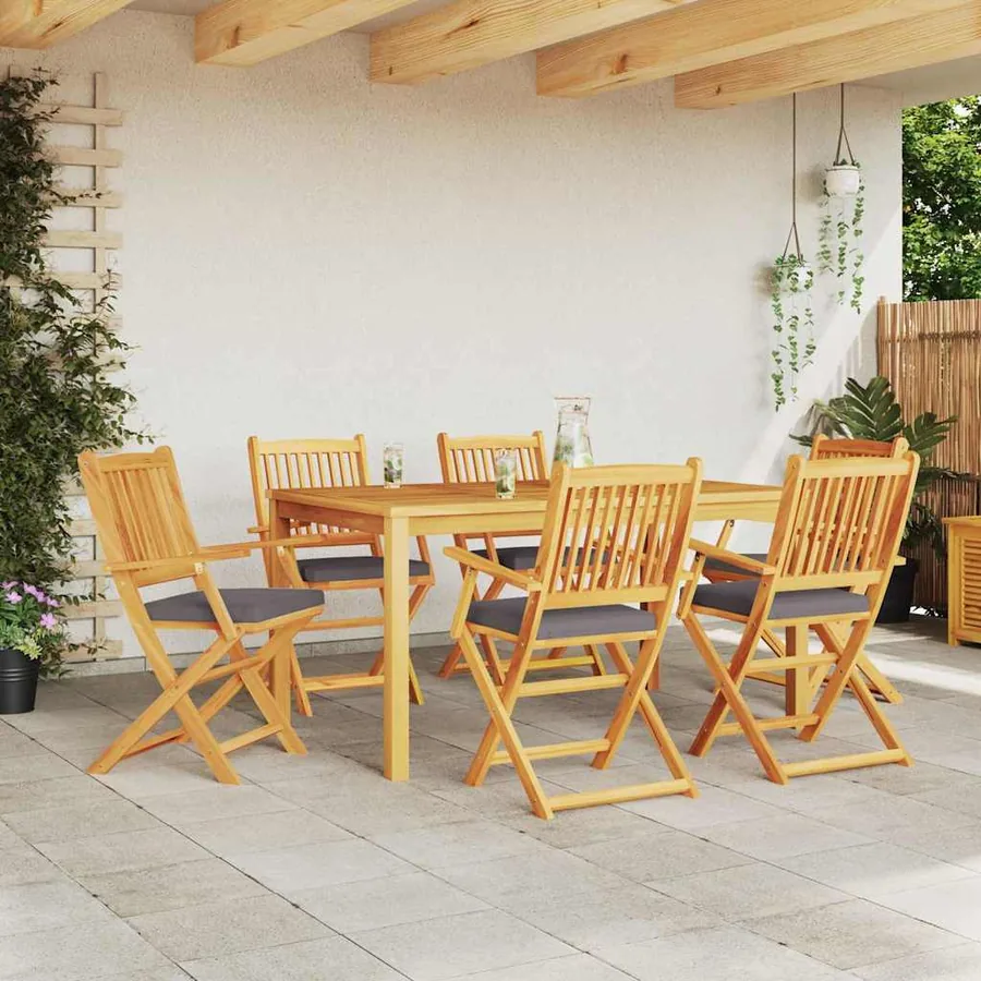 Chaise pliante 6 pcs Gris 49 x 57.5 x 92cm Bois d'acacia massif - 3