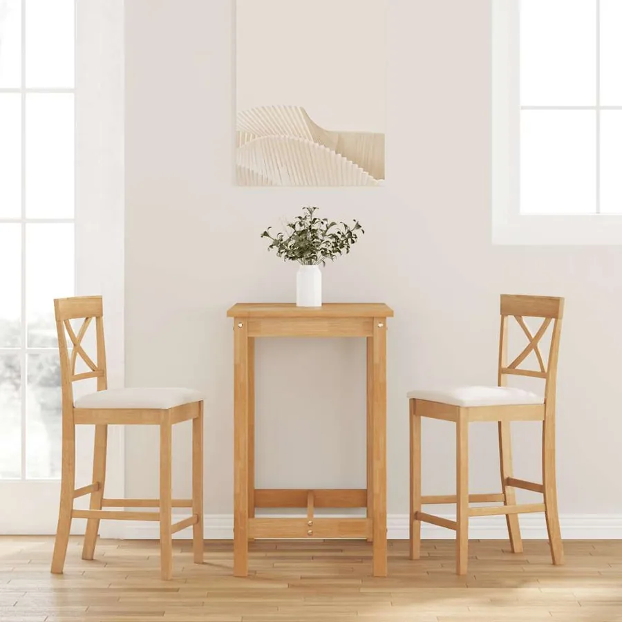 Tabourets de bar avec coussins (2 pcs) en bois massif naturel et caoutchouc