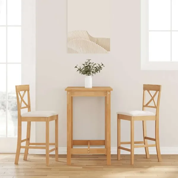 Tabourets de bar avec coussins (2 pcs) en bois massif naturel et caoutchouc