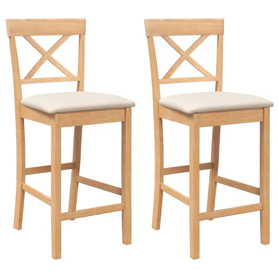 Tabourets de bar avec coussins (2 pcs) en bois massif naturel et caoutchouc - 2