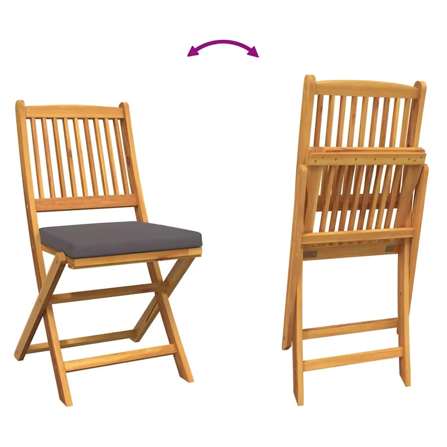 Chaise pliante avec coussin 2 pcs Marron Bois d'acacia massif - 10