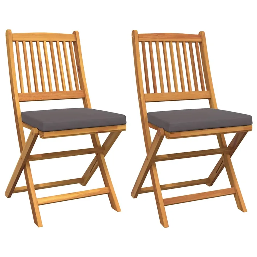 Chaise pliante avec coussin 2 pcs Marron Bois d'acacia massif - 2