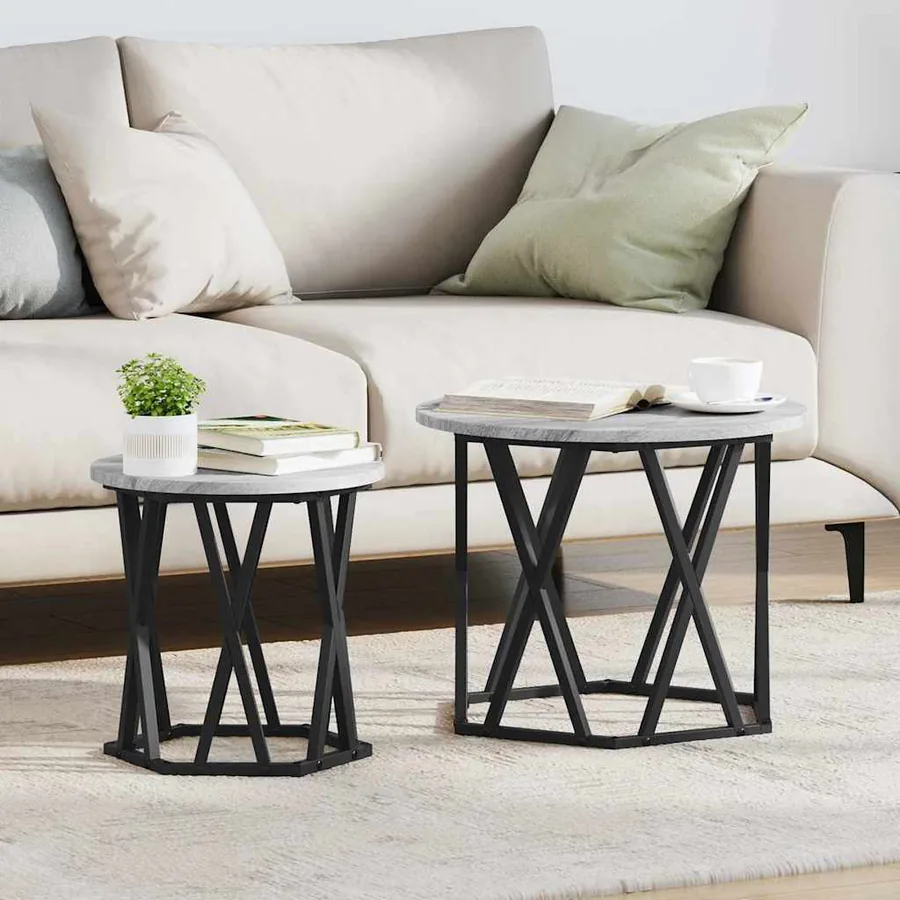 Table d'appoint 2 pcs Gris Sonoma Bois d'ingénierie et acier