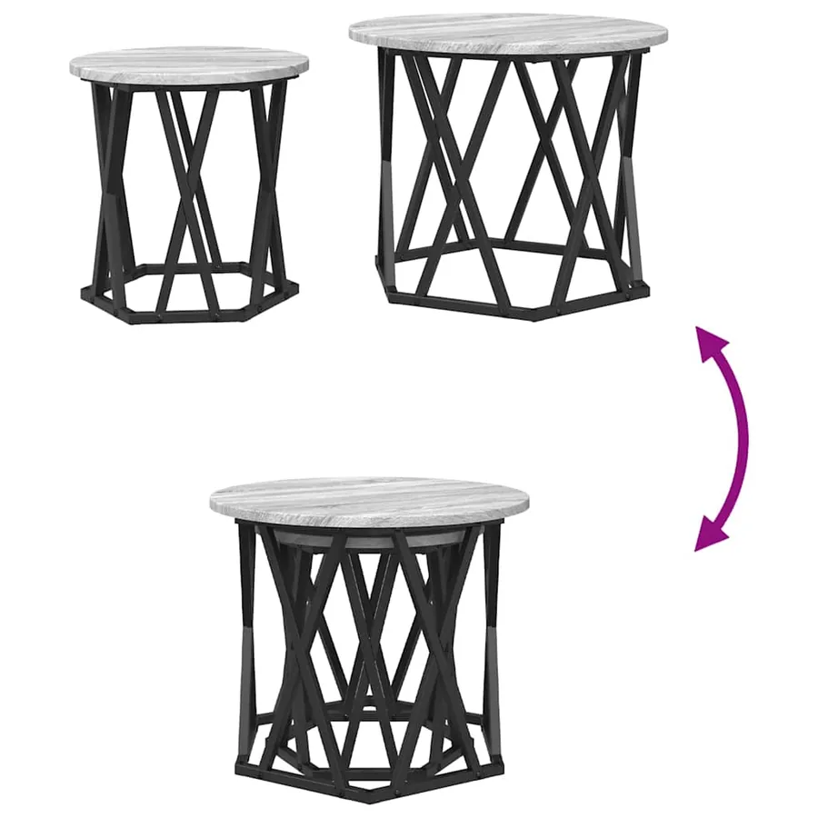Table d'appoint 2 pcs Gris Sonoma Bois d'ingénierie et acier - 10