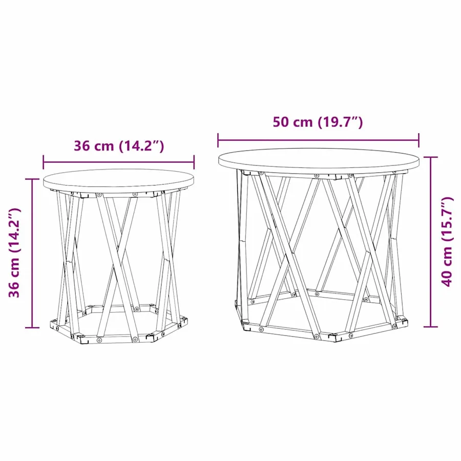 Table d'appoint 2 pcs Gris Sonoma Bois d'ingénierie et acier - 12