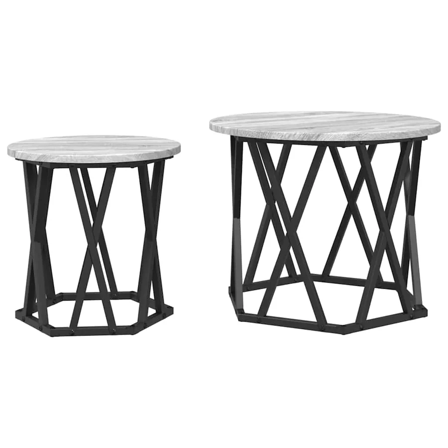 Table d'appoint 2 pcs Gris Sonoma Bois d'ingénierie et acier - 2