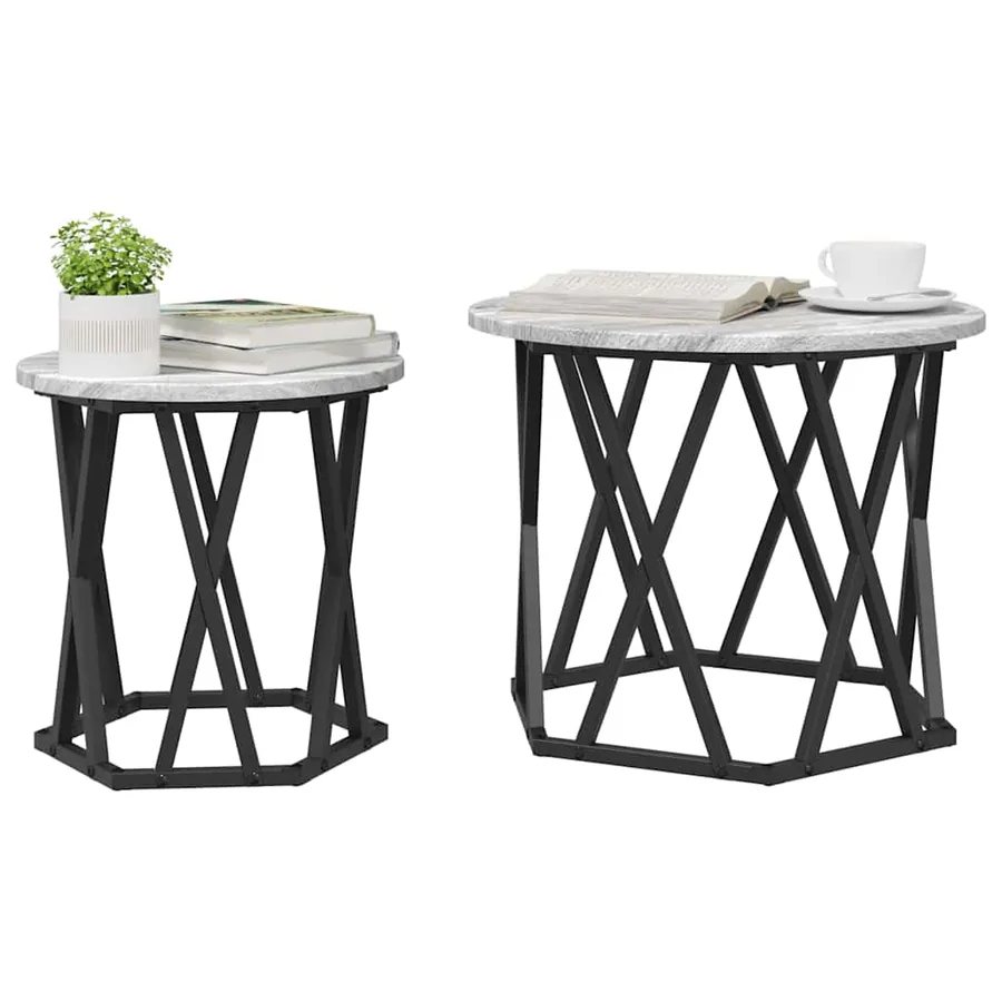 Table d'appoint 2 pcs Gris Sonoma Bois d'ingénierie et acier - 3