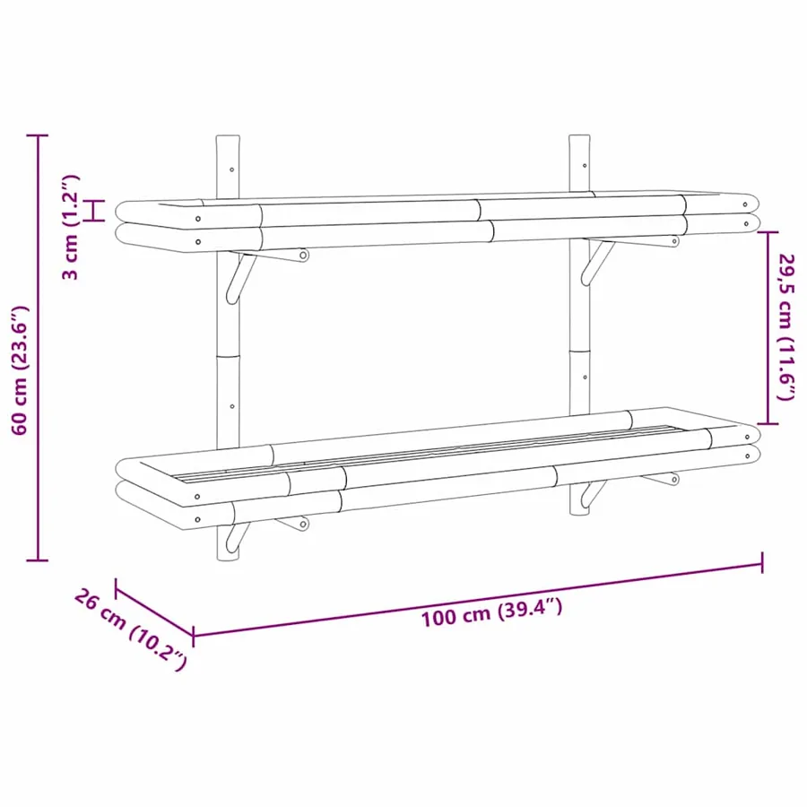 Étagère Murale avec étagère Marron 100 x 26 x 60 cm Bambou - 8