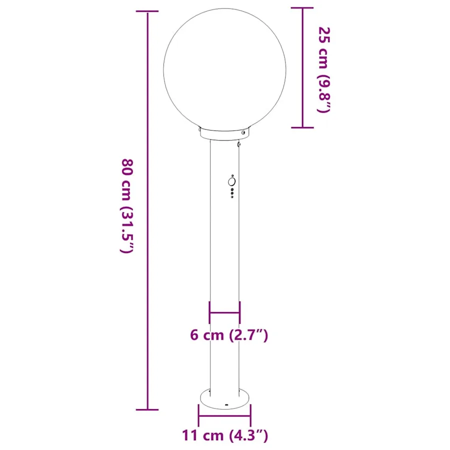 Borne lumineuse avec détecteur 80 cm en acier inoxydable IP44 - 10