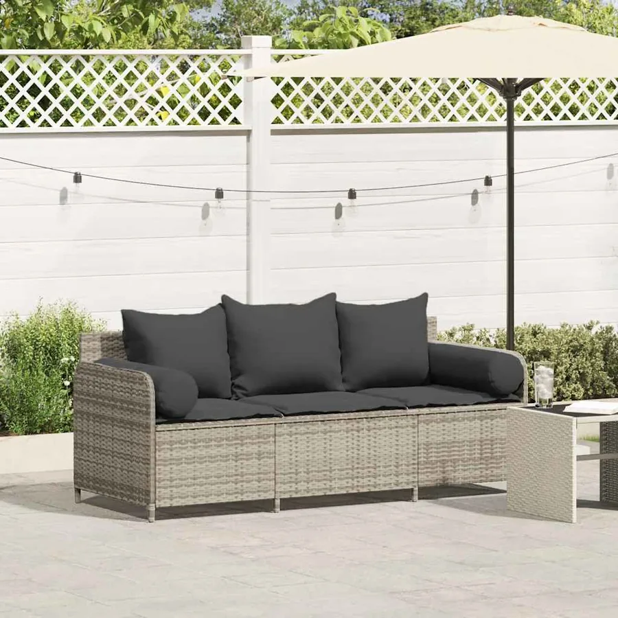 Canapé de jardin et coussins 3 places gris clair résine tressée