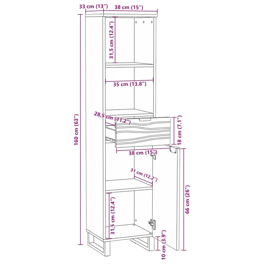 Armoire de salle de bain Naturel 38 x 33 x 160 cm - 13