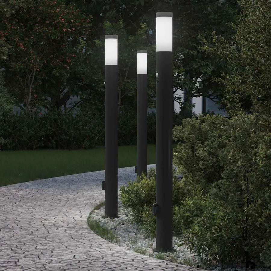 Bornes lumineuses avec détecteur et prise lot de 3 110 cm acier inoxydable IP44