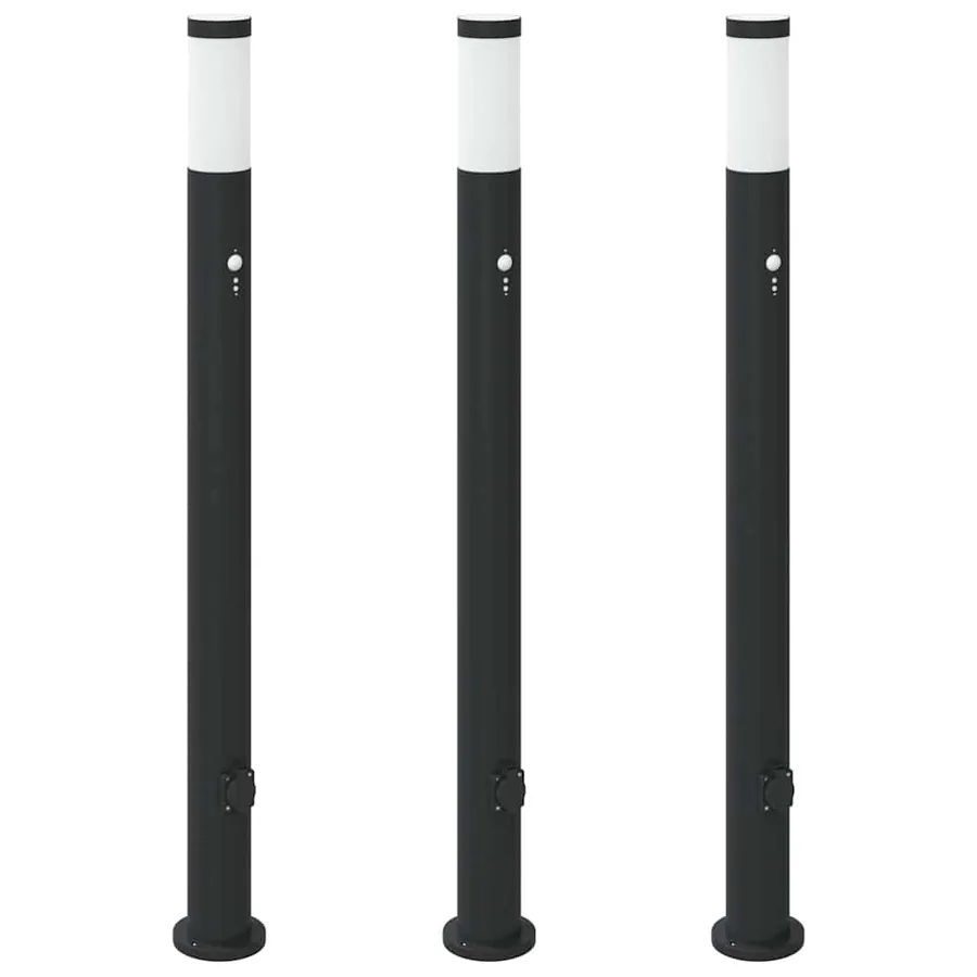 Bornes lumineuses avec détecteur et prise lot de 3 110 cm acier inoxydable IP44 - 2