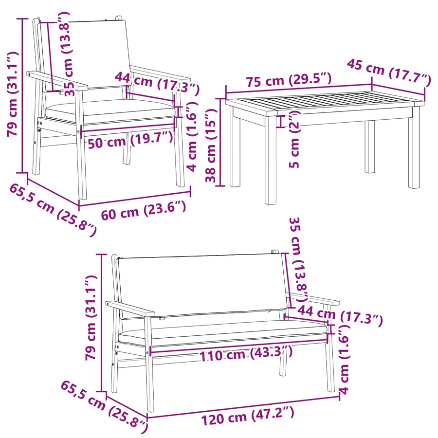 Ensemble de canapé de jardin 5 pcs Marron Bois d'Acacia Massif - 11