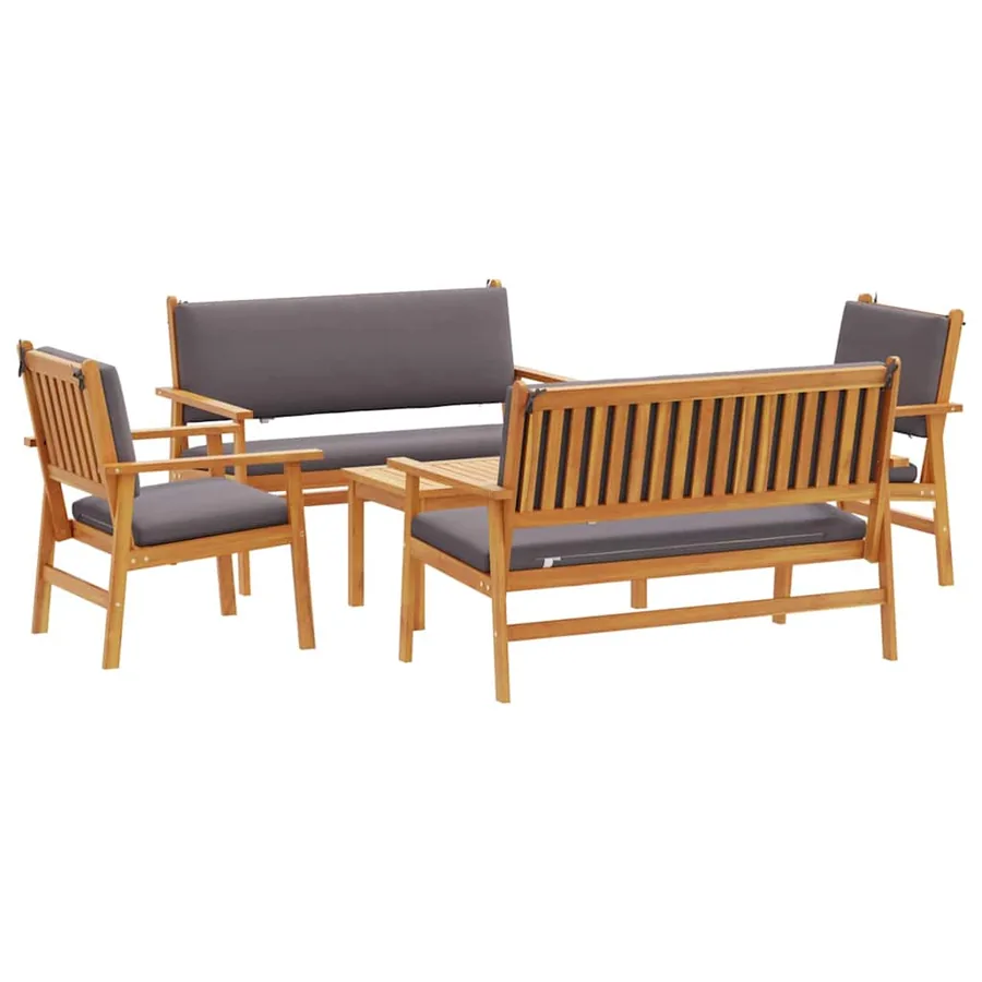 Ensemble de canapé de jardin 5 pcs Marron Bois d'Acacia Massif - 2