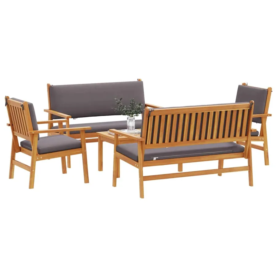 Ensemble de canapé de jardin 5 pcs Marron Bois d'Acacia Massif - 3