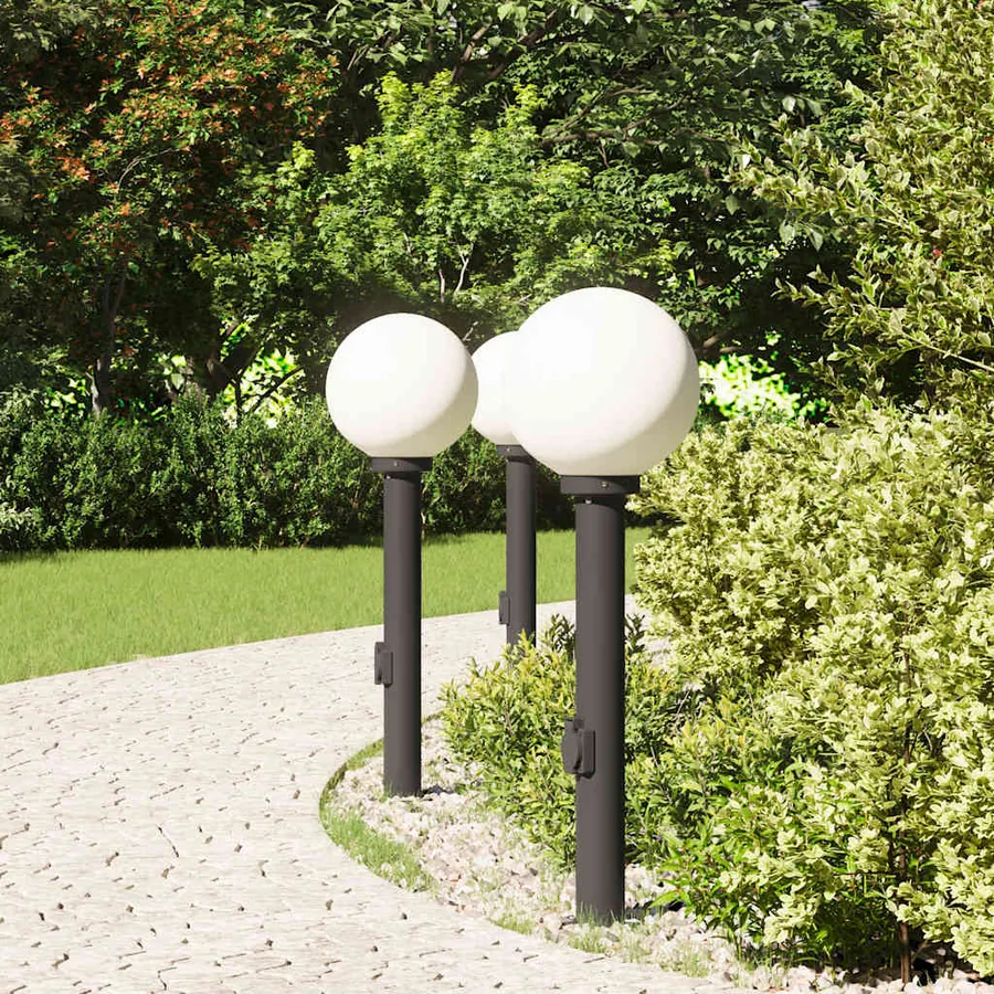 Bornes lumineuses avec sortie lot de 3 80 cm noir IP44 - 3