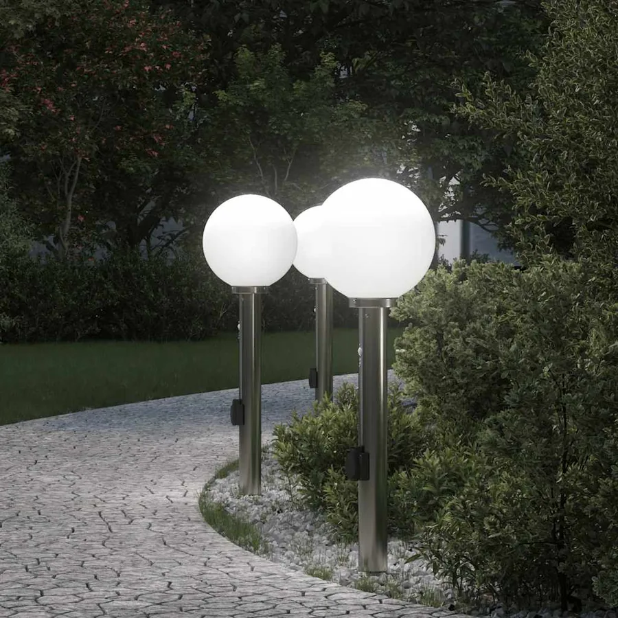 Bornes lumineuses avec détecteur et prise lot de 3 80 cm acier inoxydable IP44