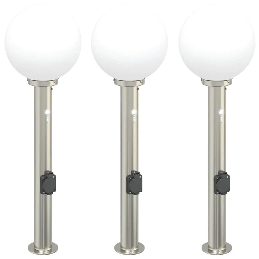 Bornes lumineuses avec détecteur et prise lot de 3 80 cm acier inoxydable IP44 - 2