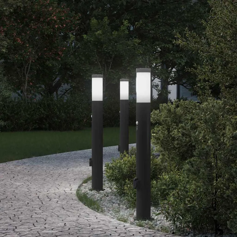 Bornes lumineuses avec détecteur et prise lot de 3 80 cm acier inoxydable IP44