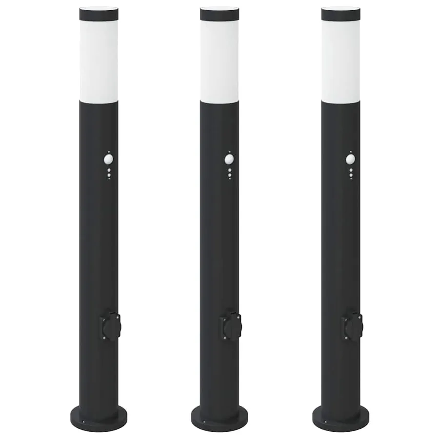 Bornes lumineuses avec détecteur et prise lot de 3 80 cm acier inoxydable IP44 - 2