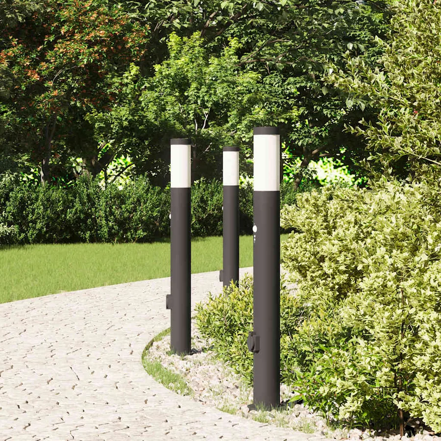 Bornes lumineuses avec détecteur et prise lot de 3 80 cm acier inoxydable IP44 - 3