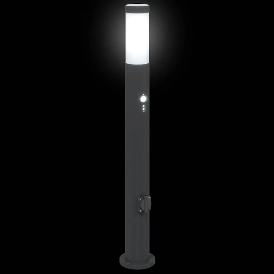 Bornes lumineuses avec détecteur et prise lot de 3 80 cm acier inoxydable IP44 - 5