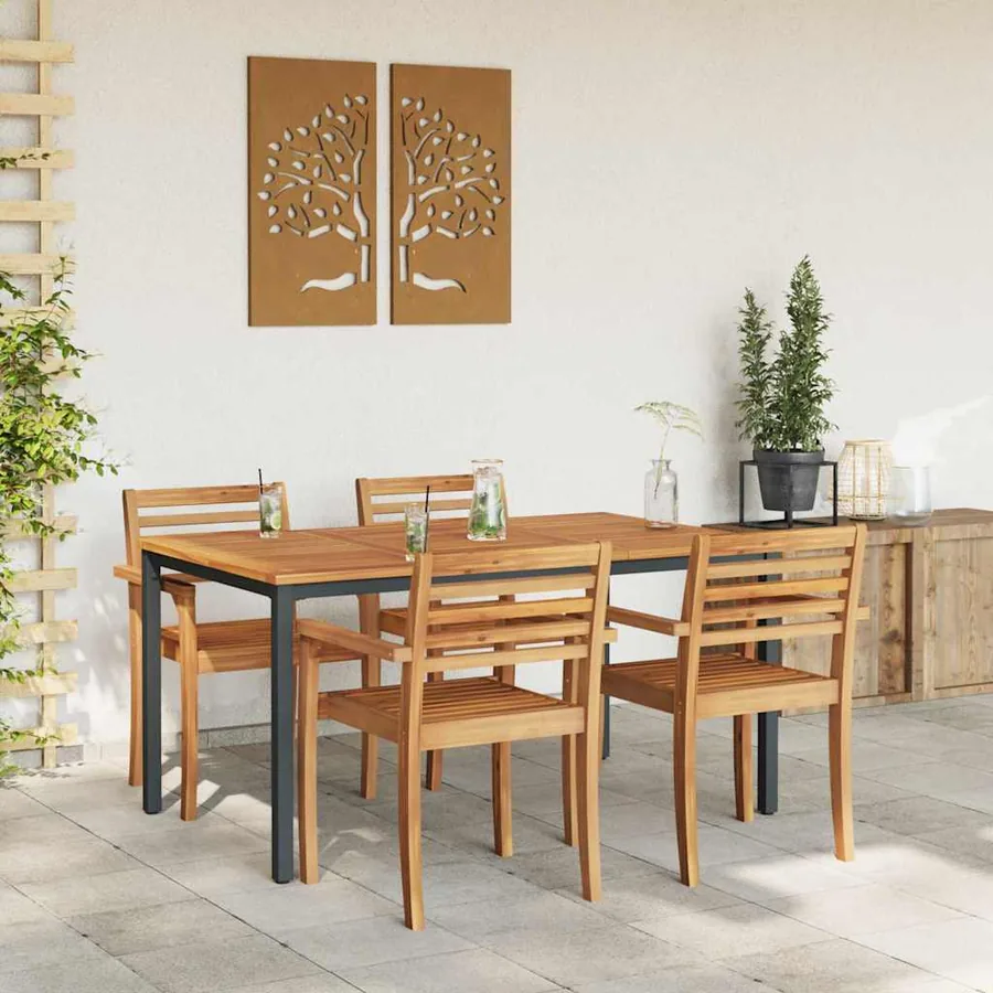 Table de jardin Naturel et Noir 150 x 90 x 75 cm - 4