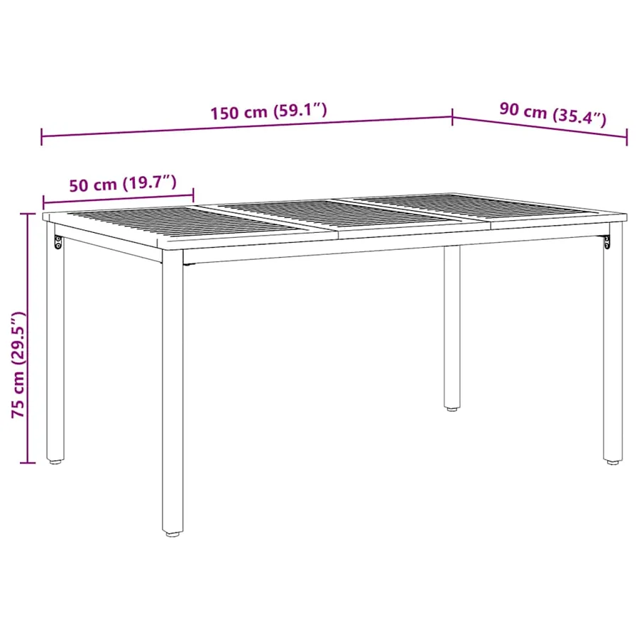 Table de jardin Naturel et Noir 150 x 90 x 75 cm - 8