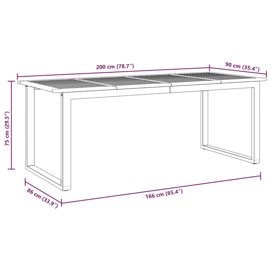 Table de Jardin Gris 200 x 90 x 75 cm Bois d'Acacia Massif - 8