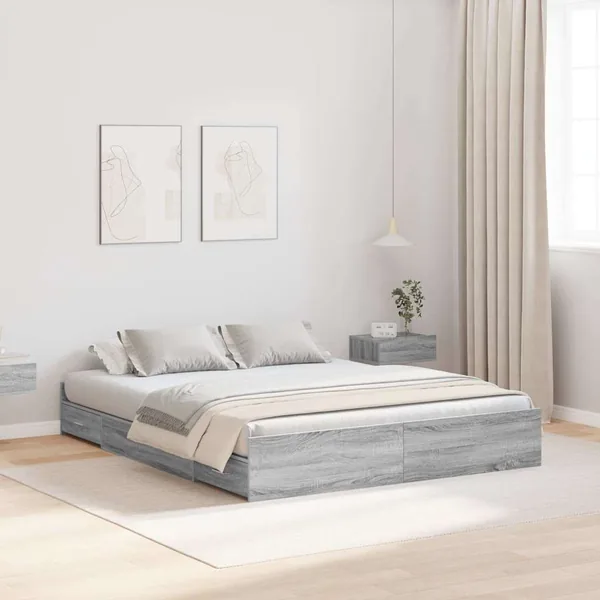 Cadre de lit avec rangement Gris Sonoma 150 x 200 cm