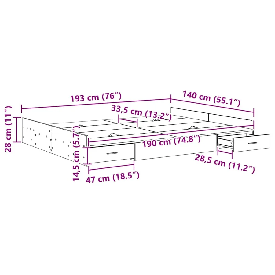 Cadre de lit avec rangement Bois Ancien 140 x 190 cm - 11