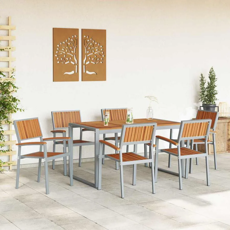 Ensemble de salle à manger pour jardin 7 pcs Gris - 4