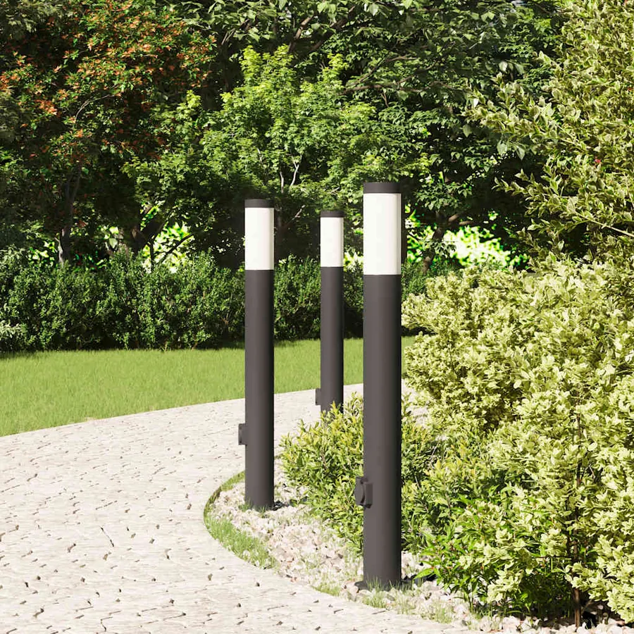 Bornes lumineuses avec sortie lot de 3 80 cm acier inoxydable IP44 - 3