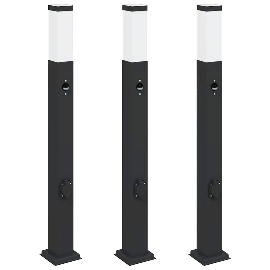 Bornes lumineuses avec capteur et prise lot de 3 80 cm noir IP44 - 2