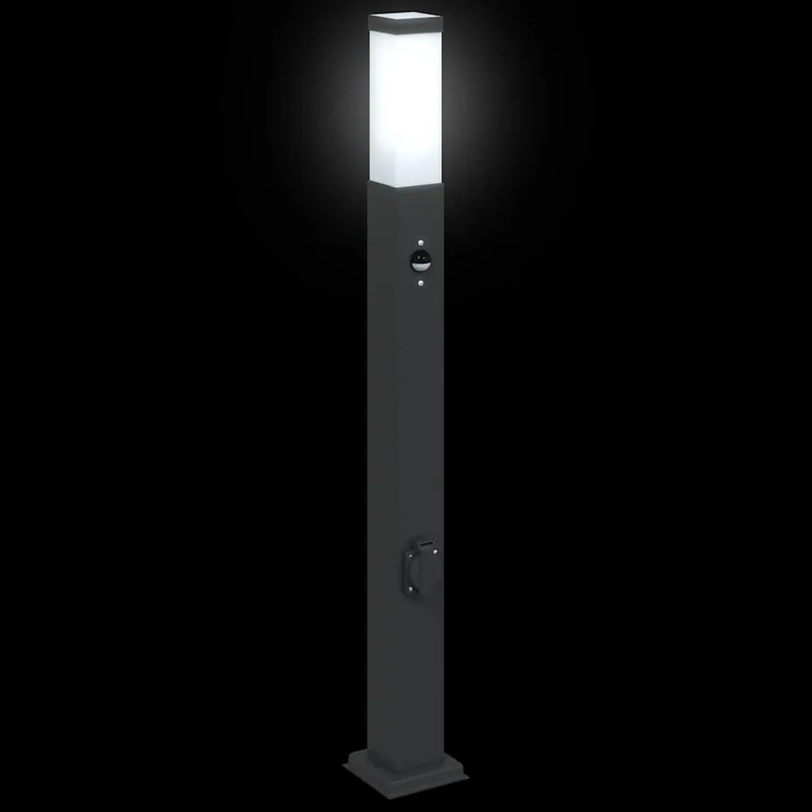 Bornes lumineuses avec capteur et prise lot de 3 80 cm noir IP44 - 5
