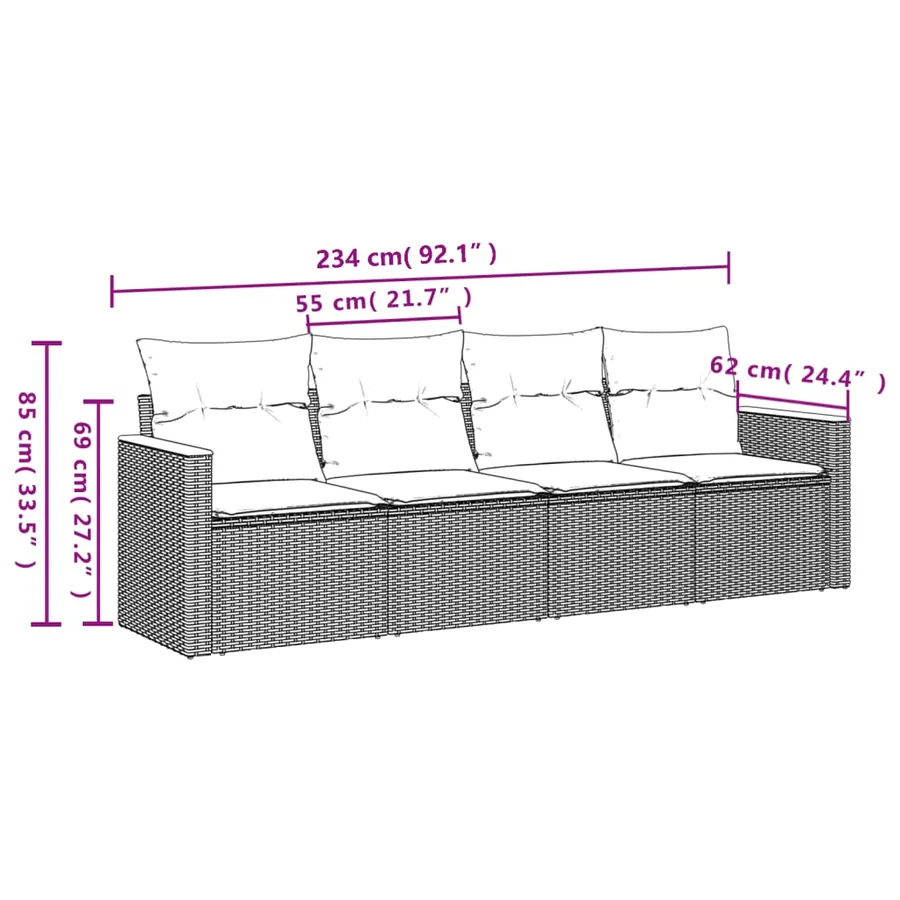 Salon de jardin 4 pcs avec coussins noir résine tressée - 7