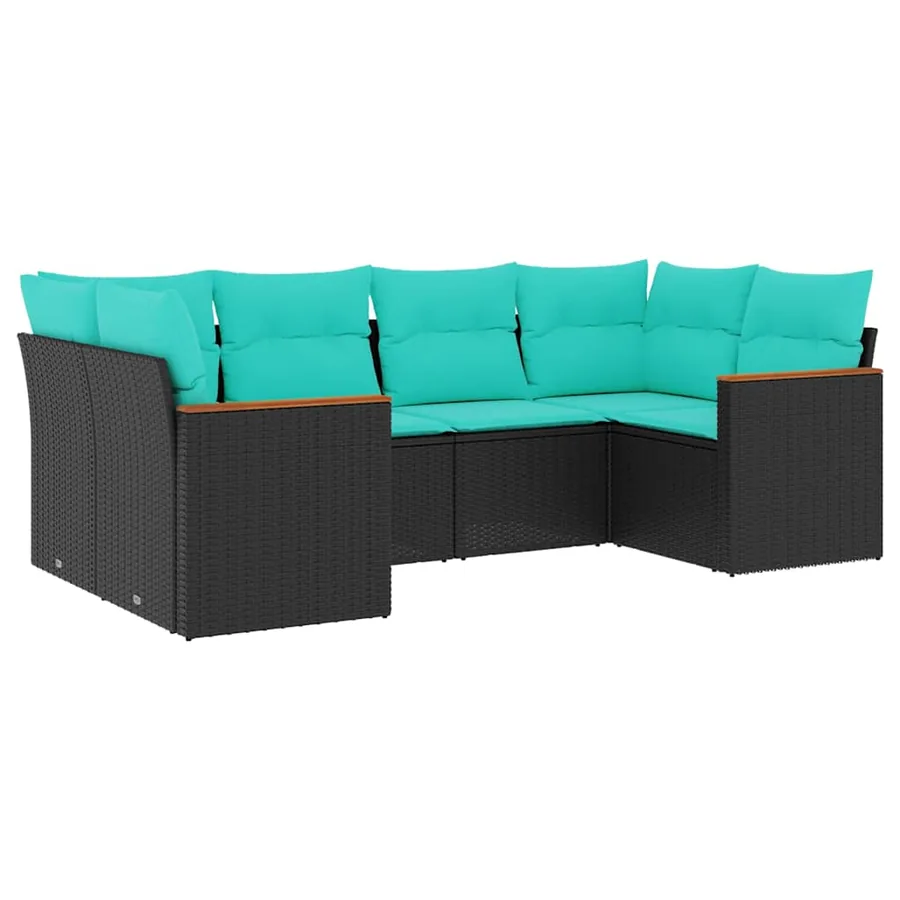 Salon de jardin 6 pcs avec coussins noir résine tressée - 2