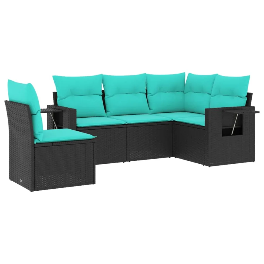 Salon de jardin 5 pcs avec coussins noir résine tressée - 2