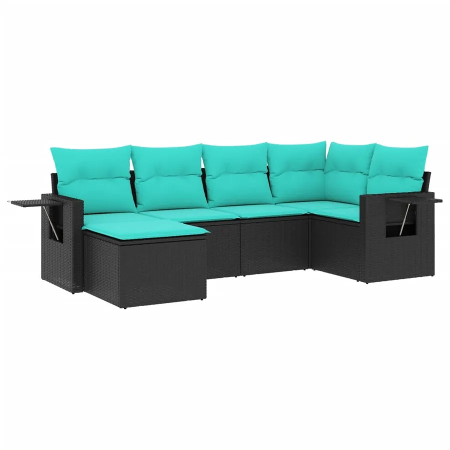 Salon de jardin 6 pcs avec coussins noir résine tressée - 2