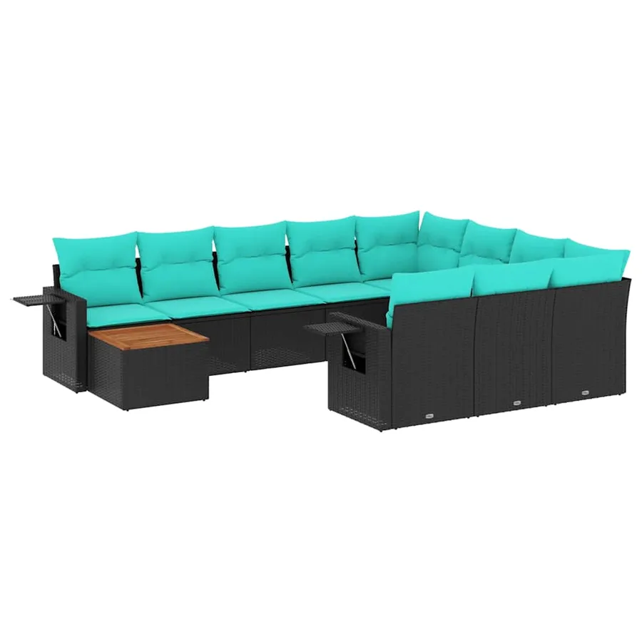 Ensemble de canapé de jardin 11 pcs avec coussins noir résine tressée - 2