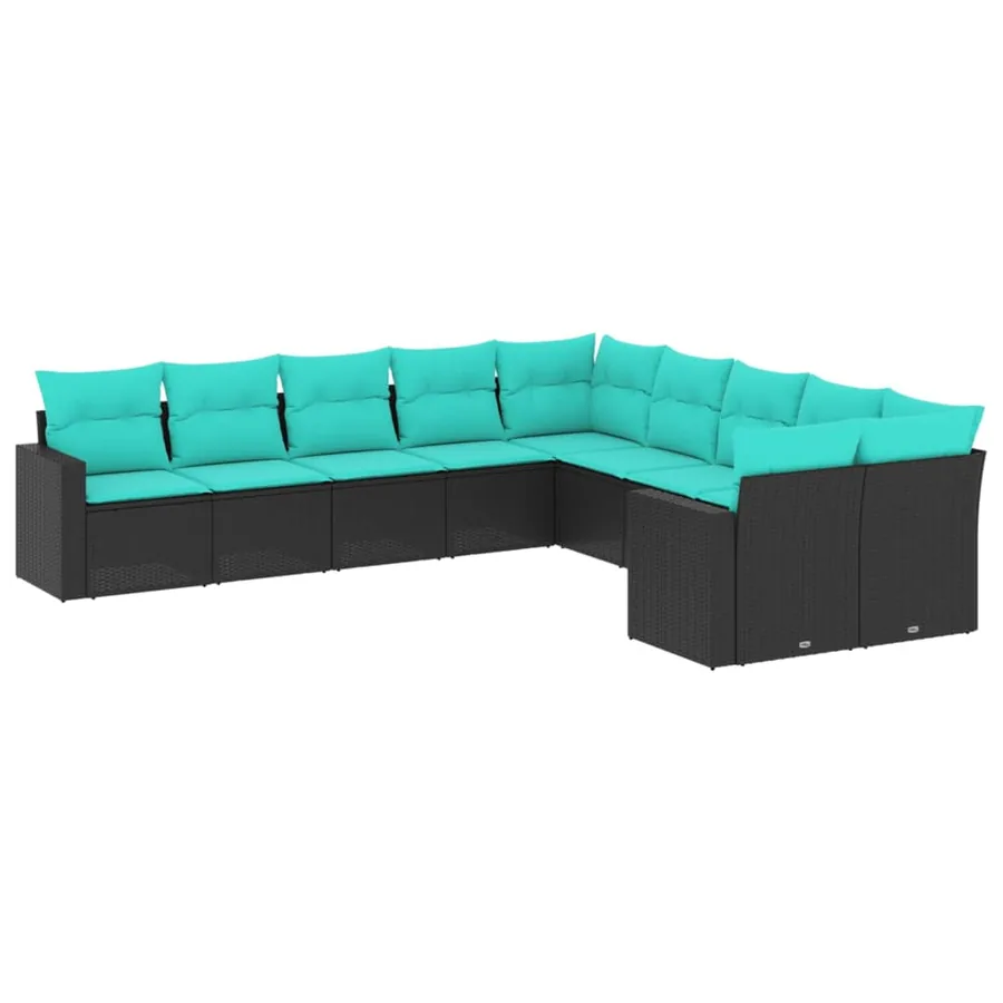 Salon de jardin 10 pcs avec coussins noir résine tressée - 2