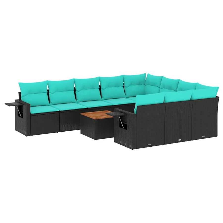 Ensemble de canapé de jardin 11 pcs avec coussins noir résine tressée - 2