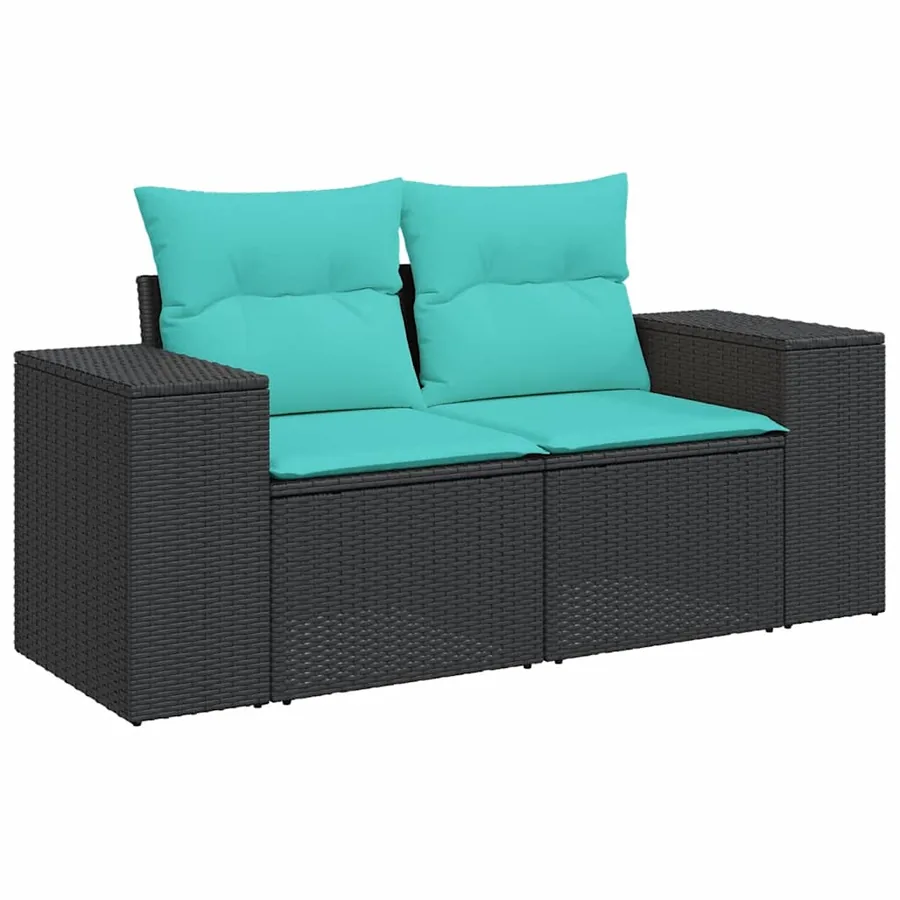 Ensemble de canapé de jardin 8 pcs avec coussins noir résine tressée - 6