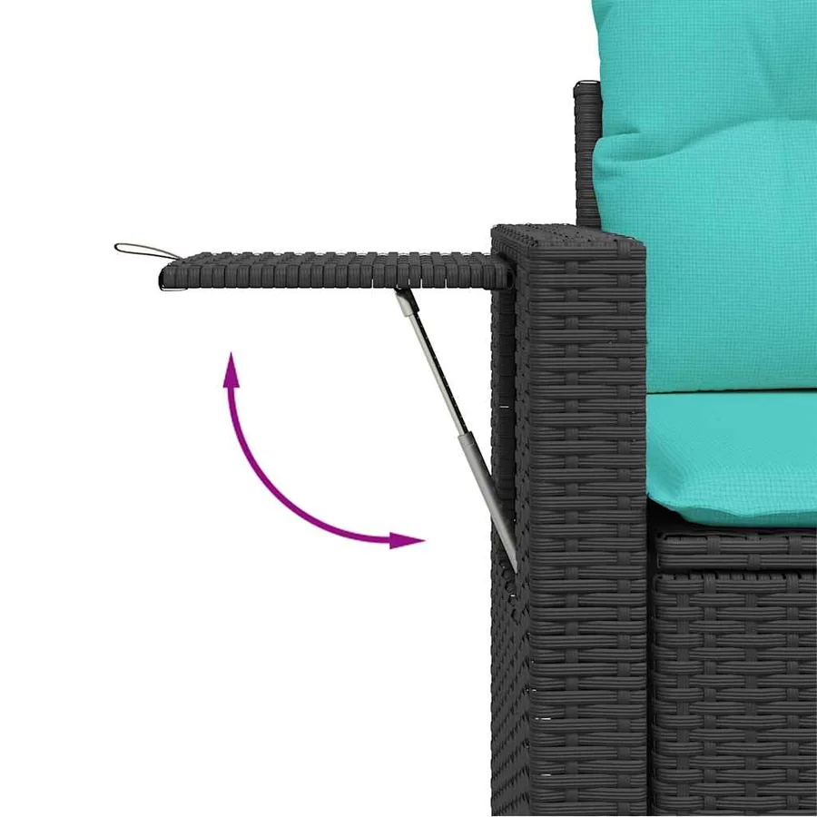 Ensemble de canapé de jardin 14 pcs avec coussins noir résine tressée - 7