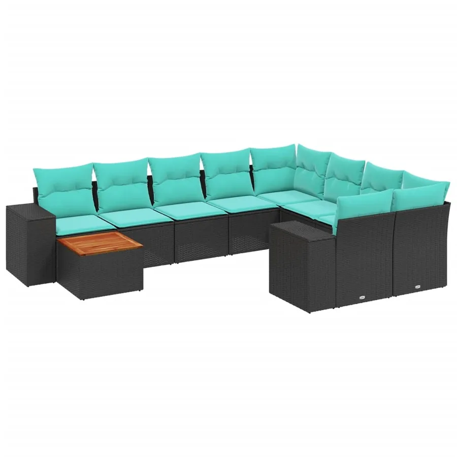 Ensemble de canapé de jardin 10 pcs avec coussins noir résine tressée - 2