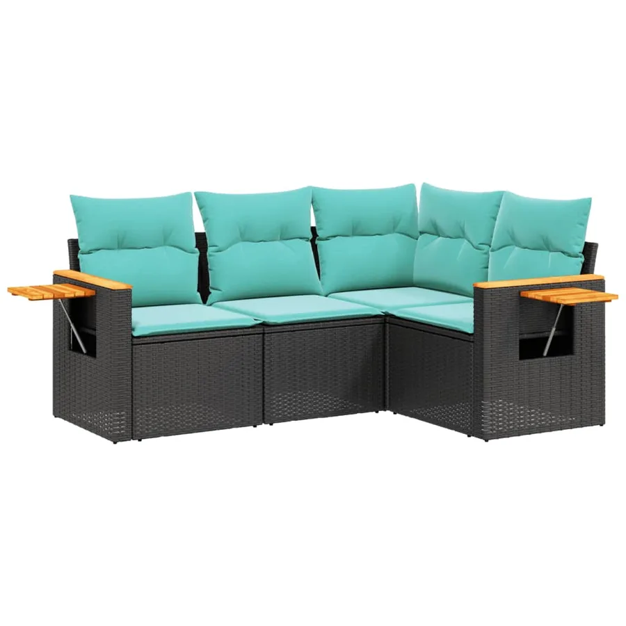 Salon de jardin 4 pcs avec coussins noir résine tressée - 2