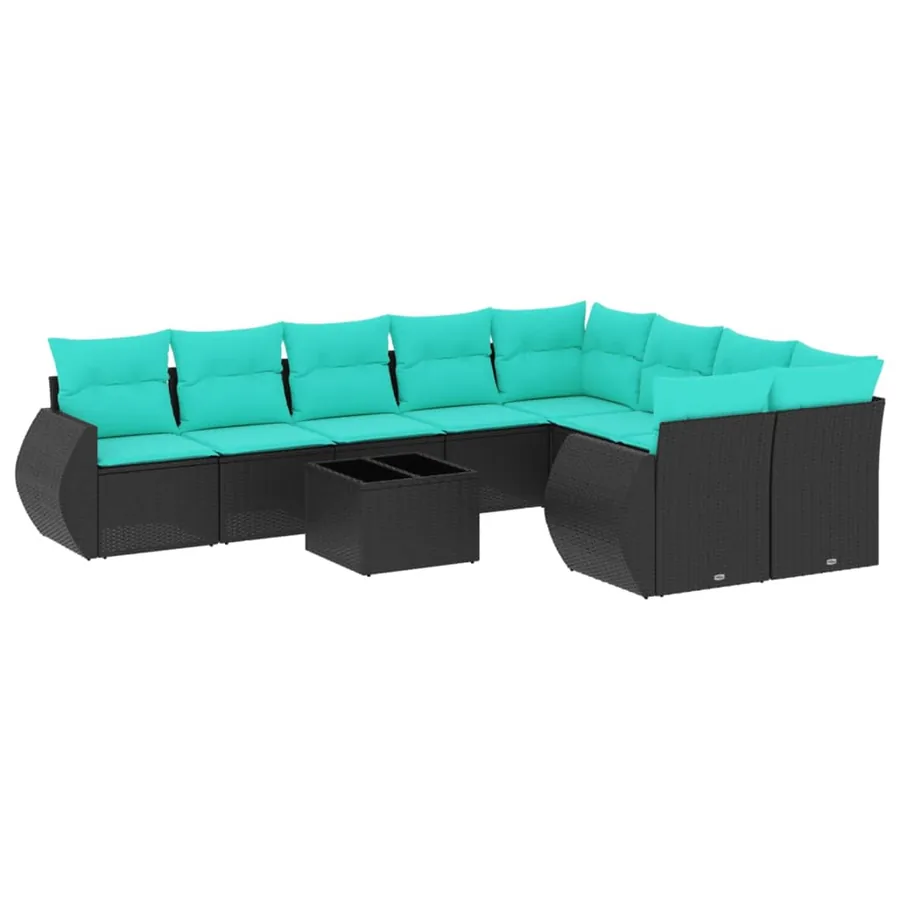 Ensemble de canapé de jardin 10 pcs avec coussins noir résine tressée - 2