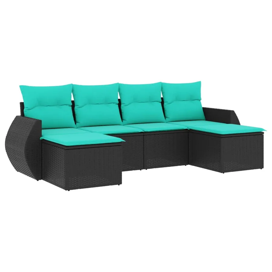 Salon de jardin 6 pcs avec coussins noir résine tressée - 2